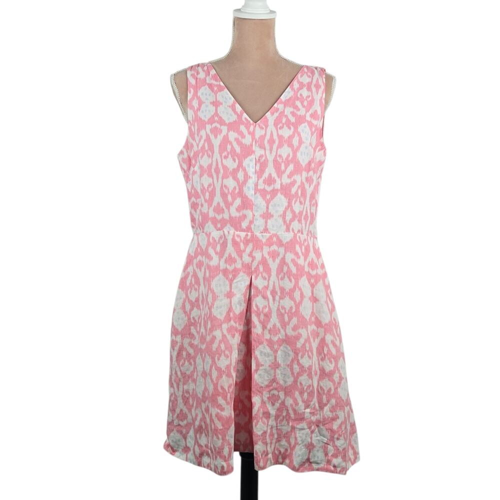 Gap Linen Sundress Fit And Flare Pink Cream Blue Print Size 12